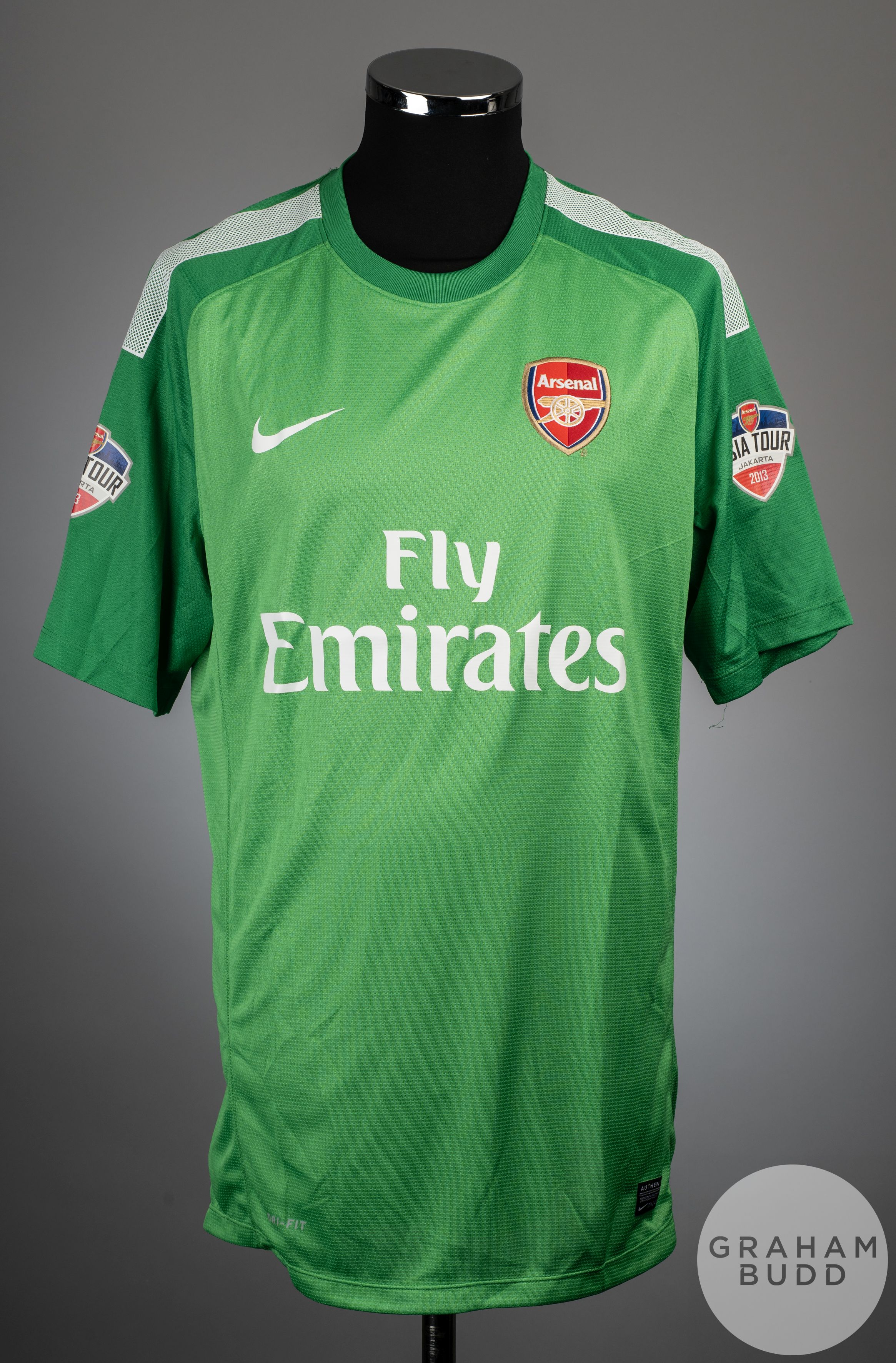 Wojciech Szczesny green No.1 Arsenal match issue goalkeeper shirt, 2013
