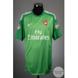 Wojciech Szczesny green No.1 Arsenal match issue goalkeeper shirt, 2013