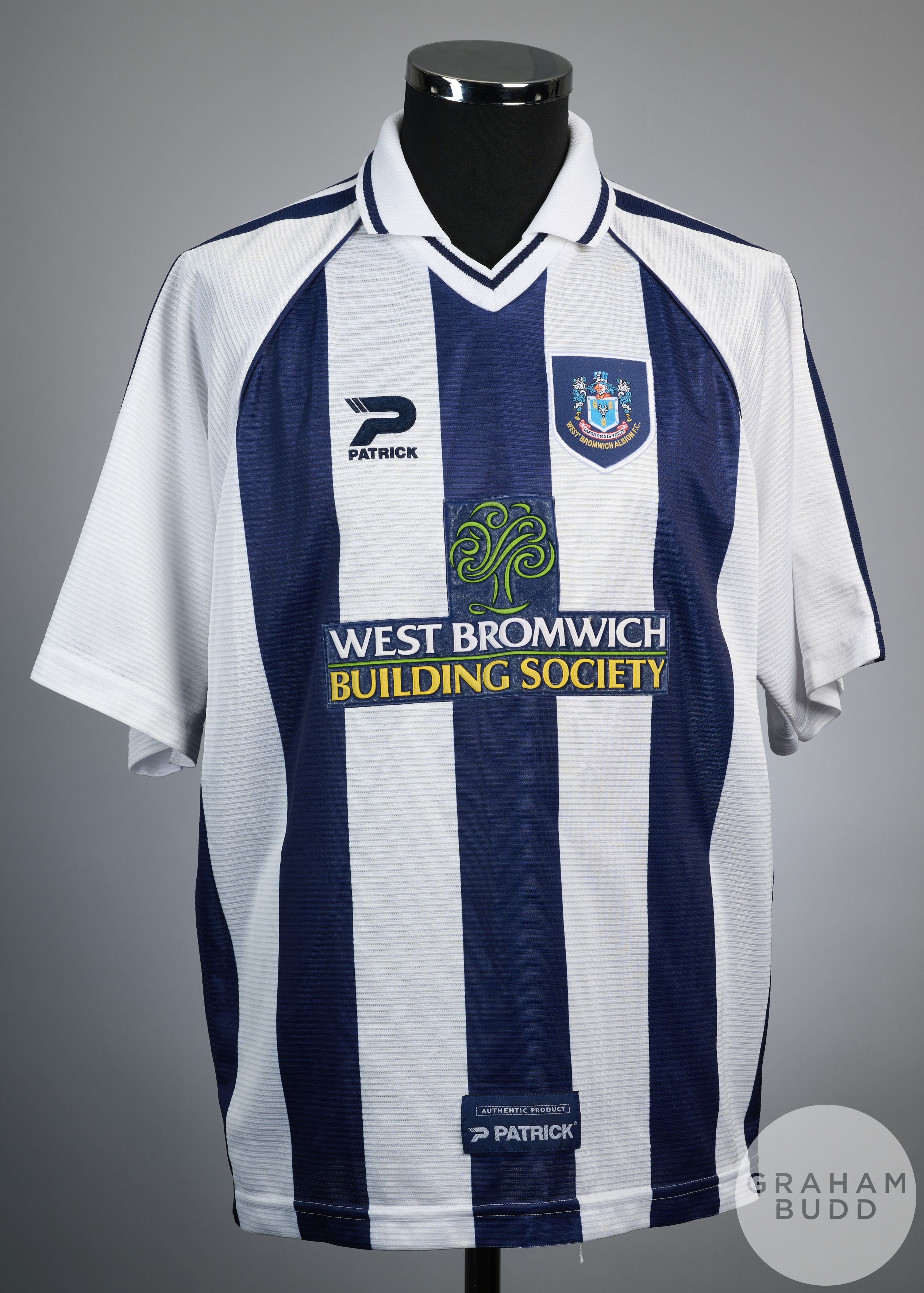 A blue and white West Bromwich Albion short sleeved Patrick replica shirt, 1998-2000