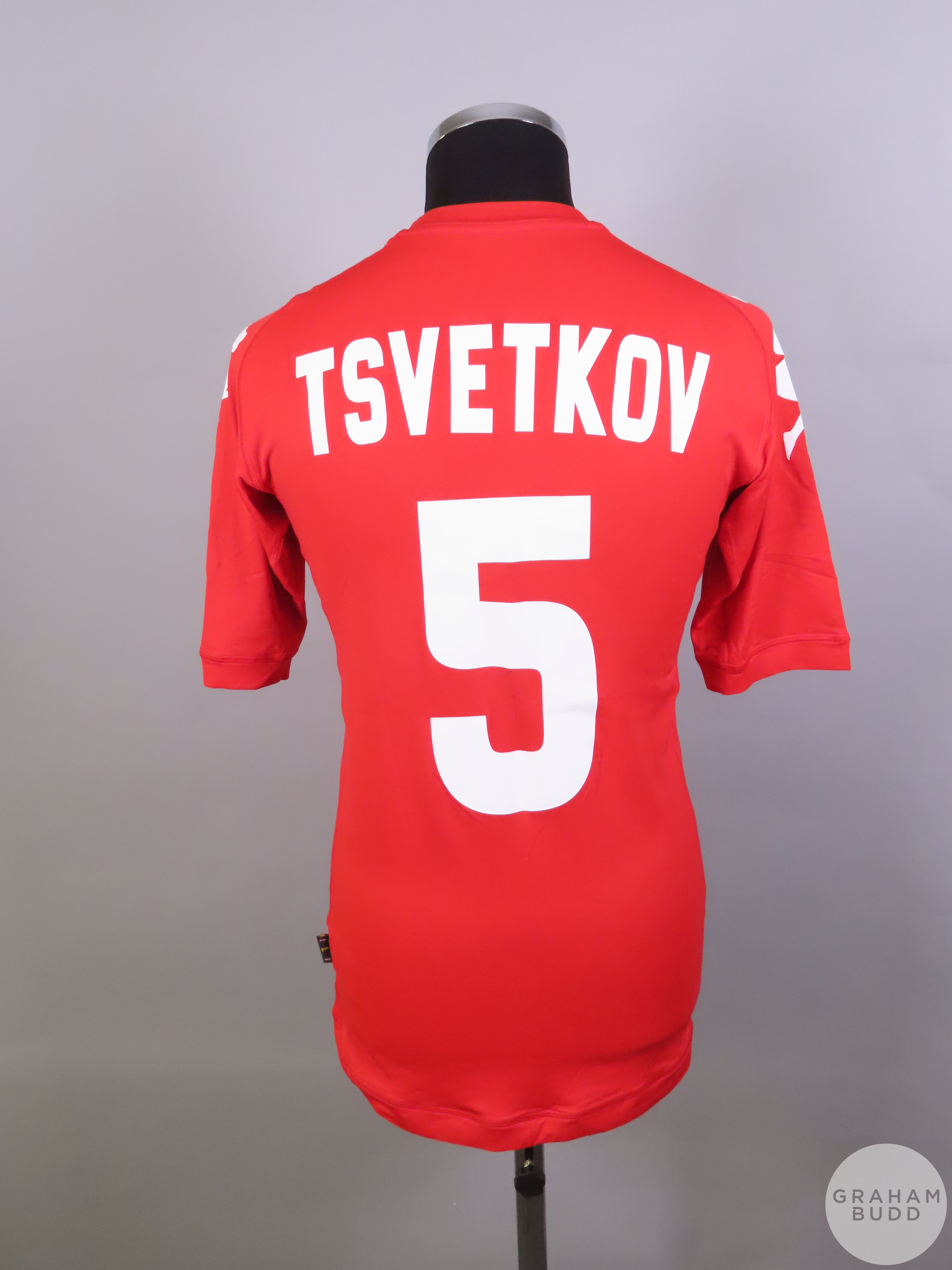 Aleksander Tsvetkov red Bulgaria No.5 away shirt, 2011, - Image 2 of 2