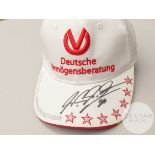 Michael Schumacher signed Deutsche Vermogensberatung white cap,