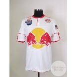 Douglas Mendes white and red No.4 New York Red Bull match worn short-sleeved shirt, 2010