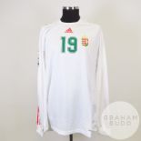 White and red No.19 Hungary v. Northern Ireland friendly match issued long-sleeved shirt