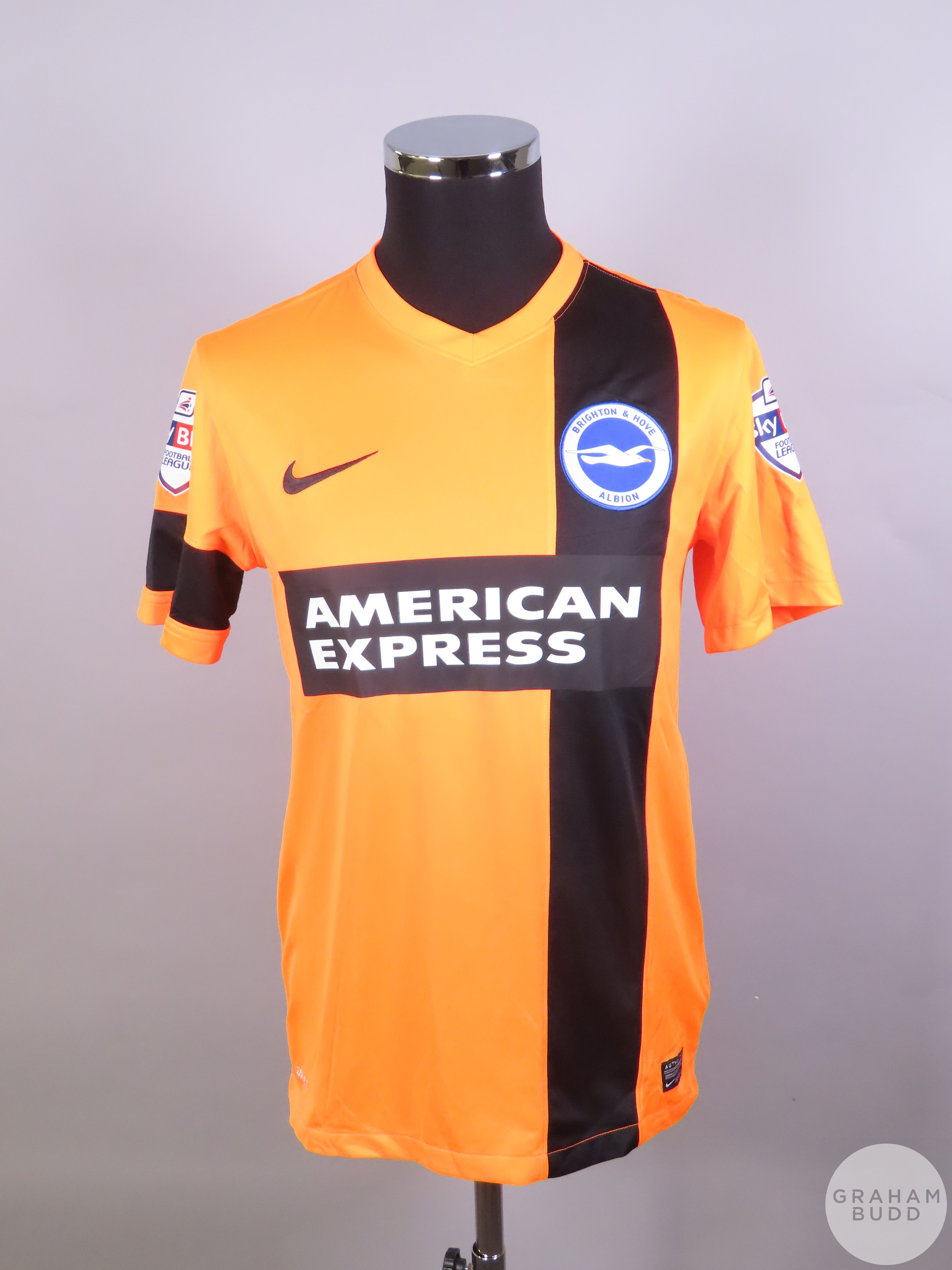 Adrian Colunga orange No.7 Brighton and Hove Albion player issue short sleeved shirt