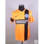 Adrian Colunga orange No.7 Brighton and Hove Albion player issue short sleeved shirt