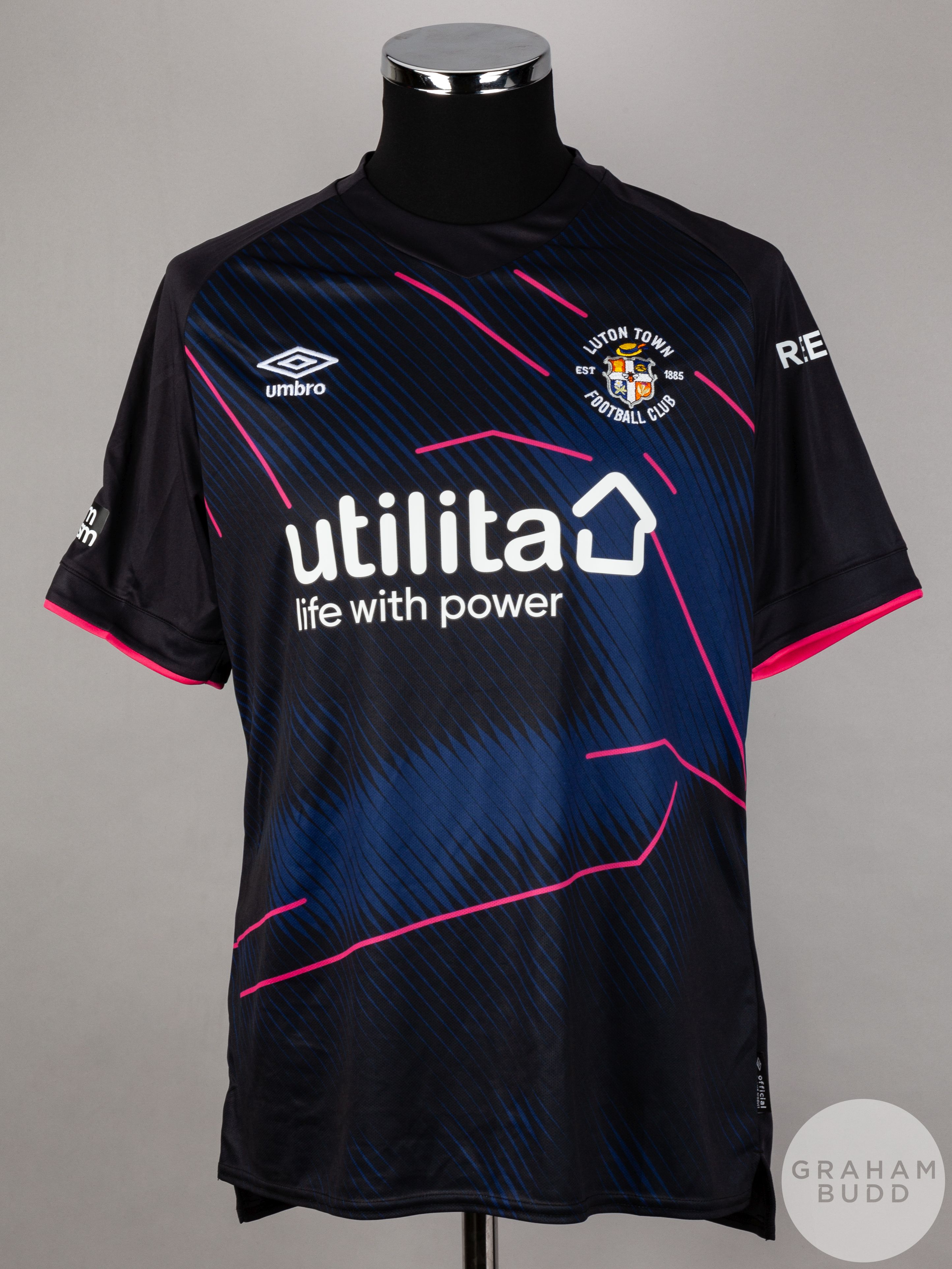 Andros Townsend signed black, blue & pink Luton Town No.30 third choice shirt, season 2023-24,