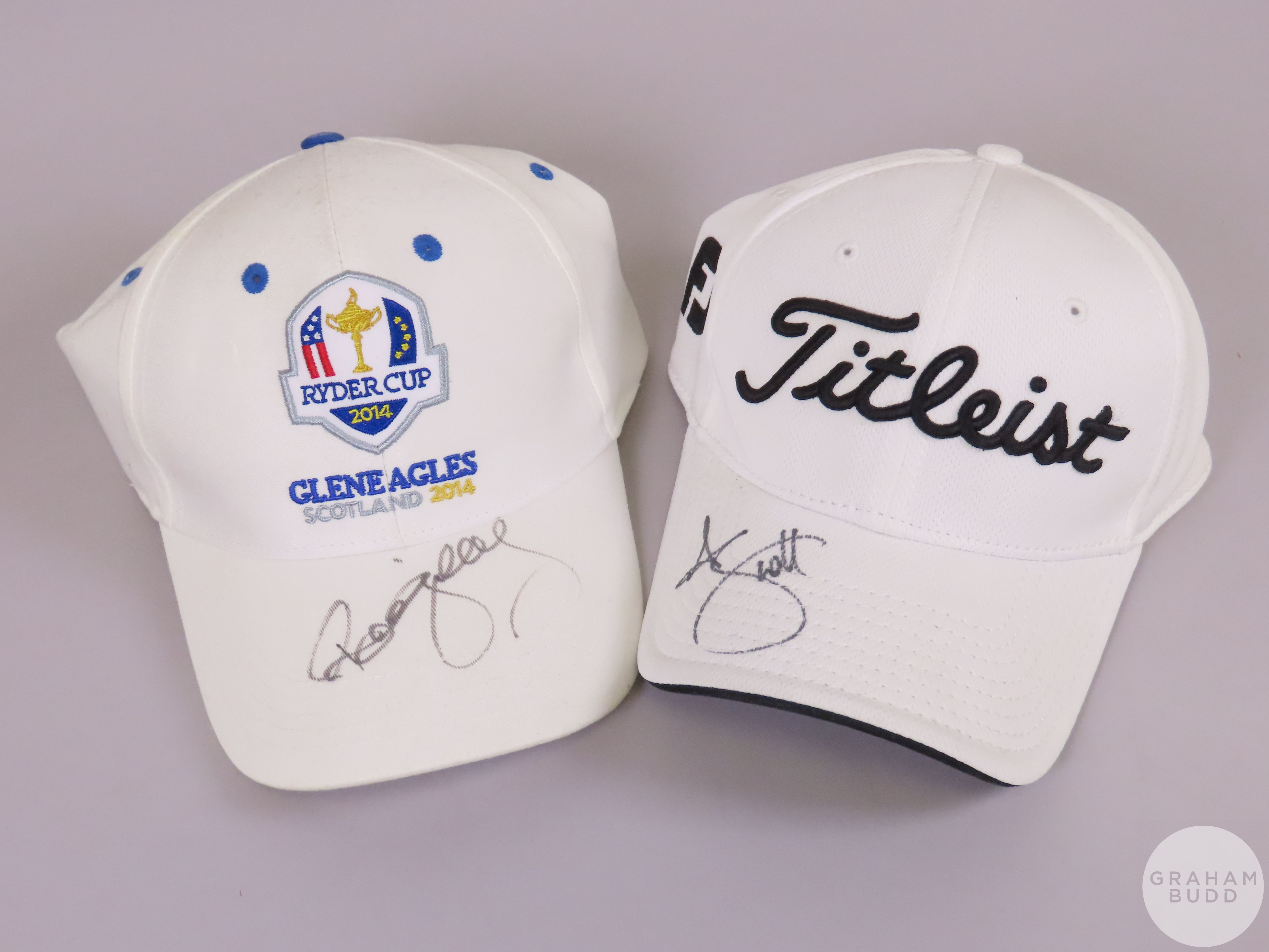 White Titleist baseball cap autographed by Adam Scott