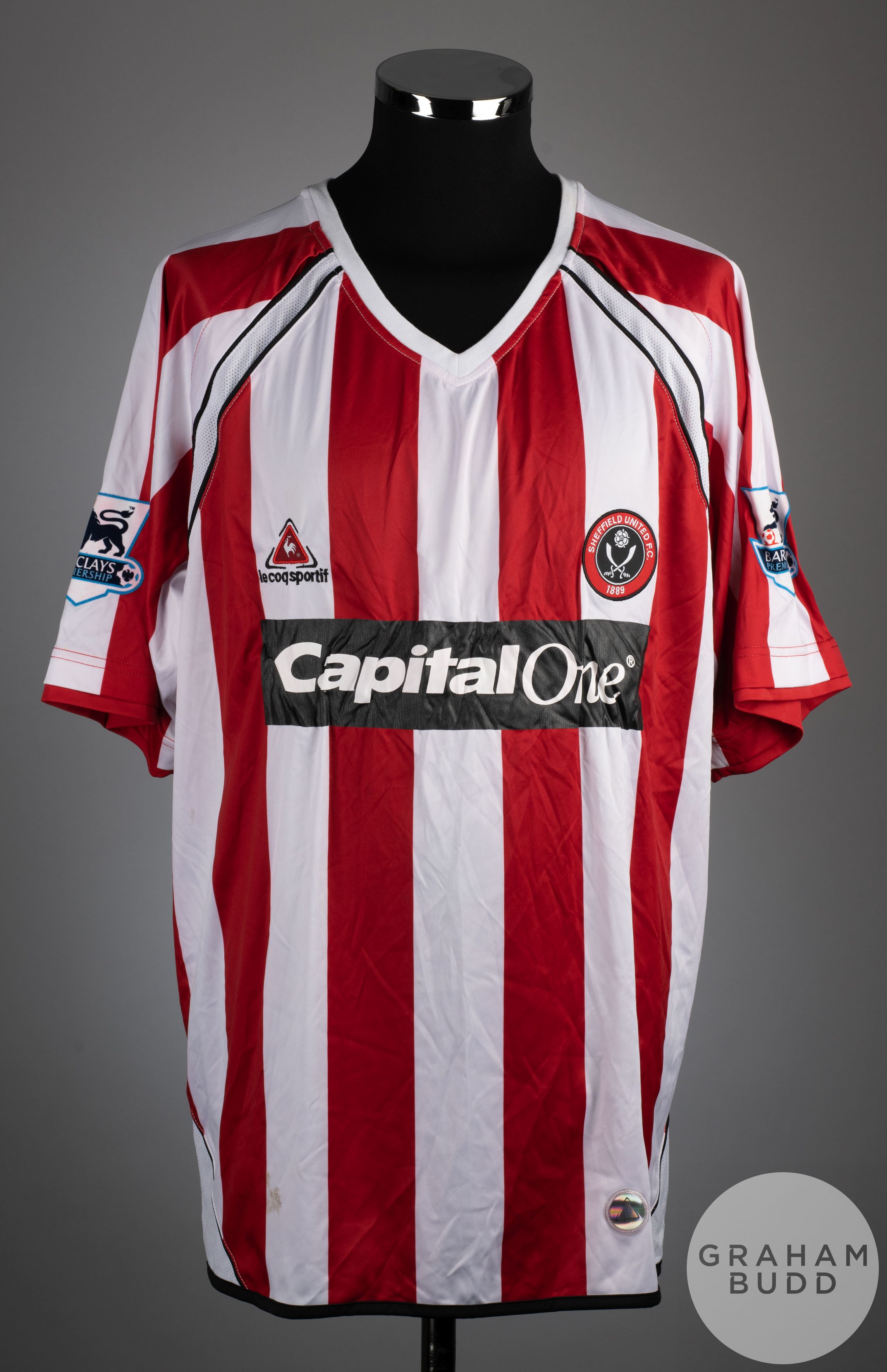David Unsworth red and white No.3 Sheffield United short sleeved shirt 2006-07
