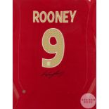 Red England replica No.9 shirt autographed by Wayne Rooney