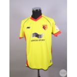 John Eustace yellow No.4 Watford player issue shirt, 2010-11 Burrda Sport