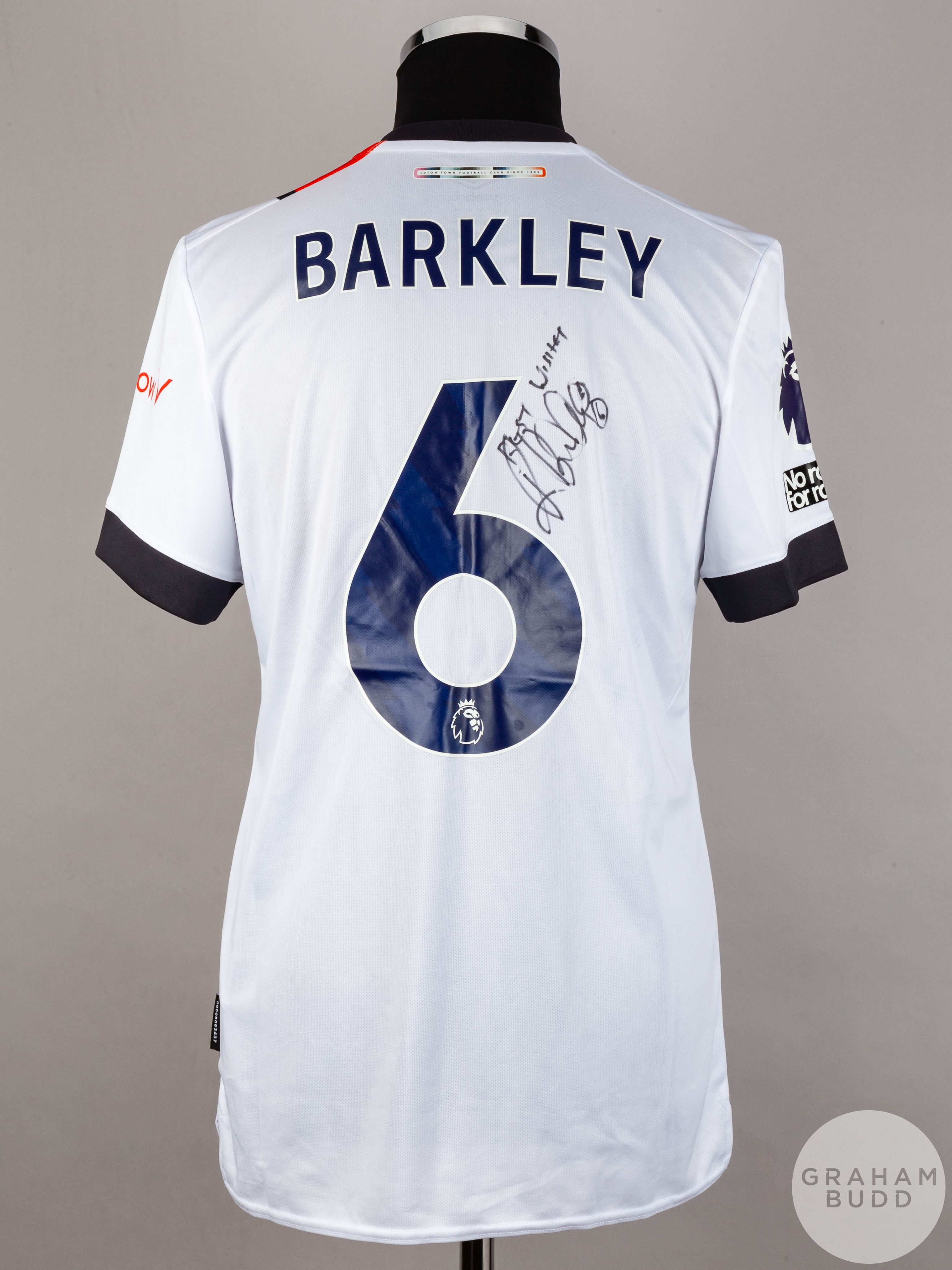 Ross Barkley signed white, orange & black Luton Town No.6 away shirt, season 2023-24, - Image 2 of 6