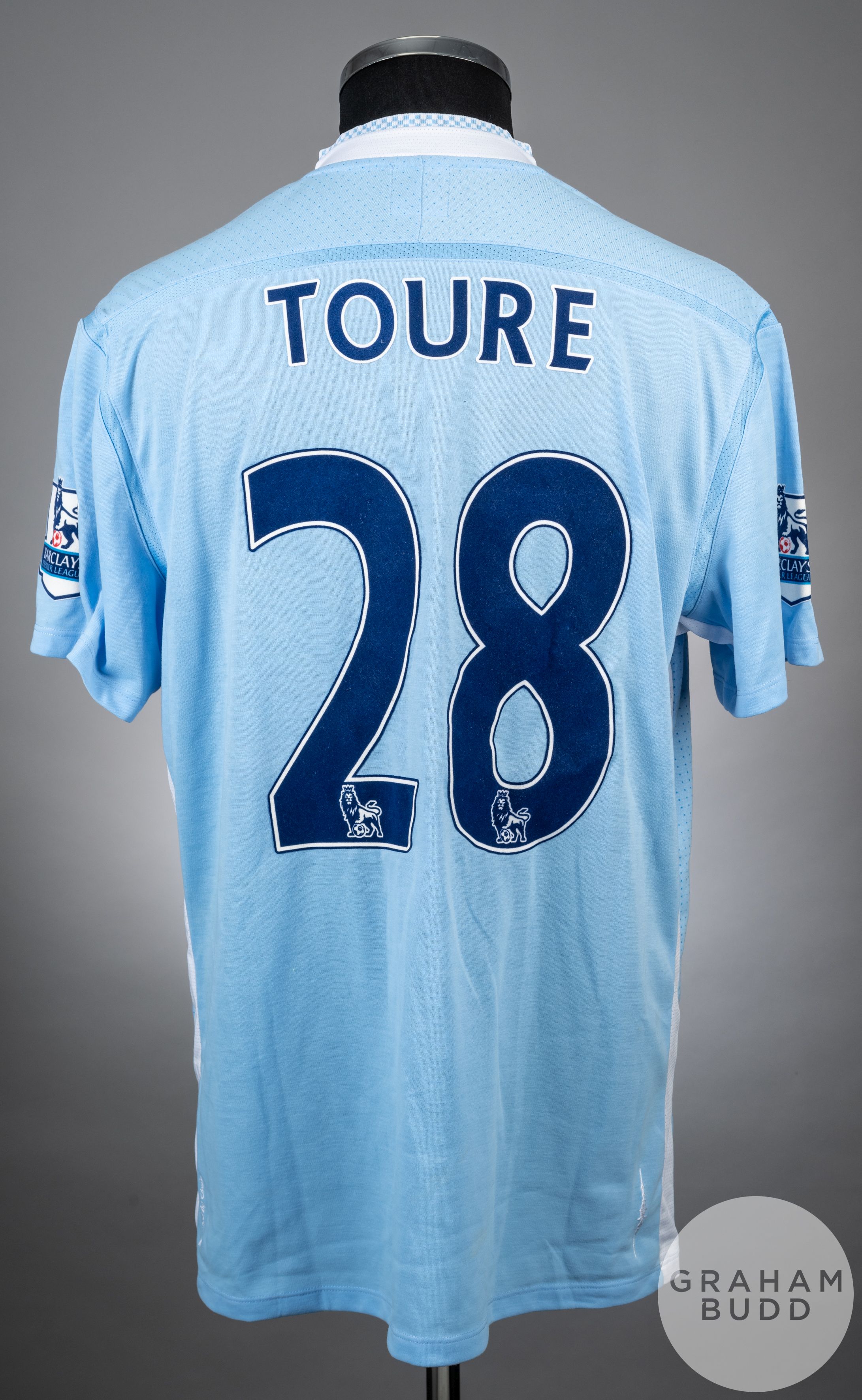 Yaya Toure sky blue No.28 Manchester City short-sleeved shirt, 2011-12 - Image 2 of 2