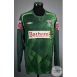 Scott Carson green No.19 West Bromwich Albion match issued long sleeved Umbro goalkeeper shirt, 2010