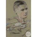 Pastel drawing a rugby players in action, dated 1912,