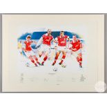 A large colour print of the legendary Arsenal back four of Adams, Bould, Winterburn and Dixon by Gar