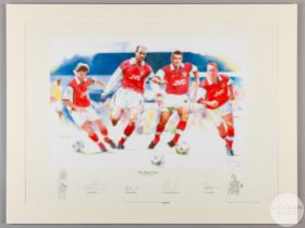 A large colour print of the legendary Arsenal back four of Adams, Bould, Winterburn and Dixon by Gar