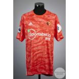 Ben Foster orange no.26 match issue short sleeved Watford FC goalkeeper shirt, 2019-20,