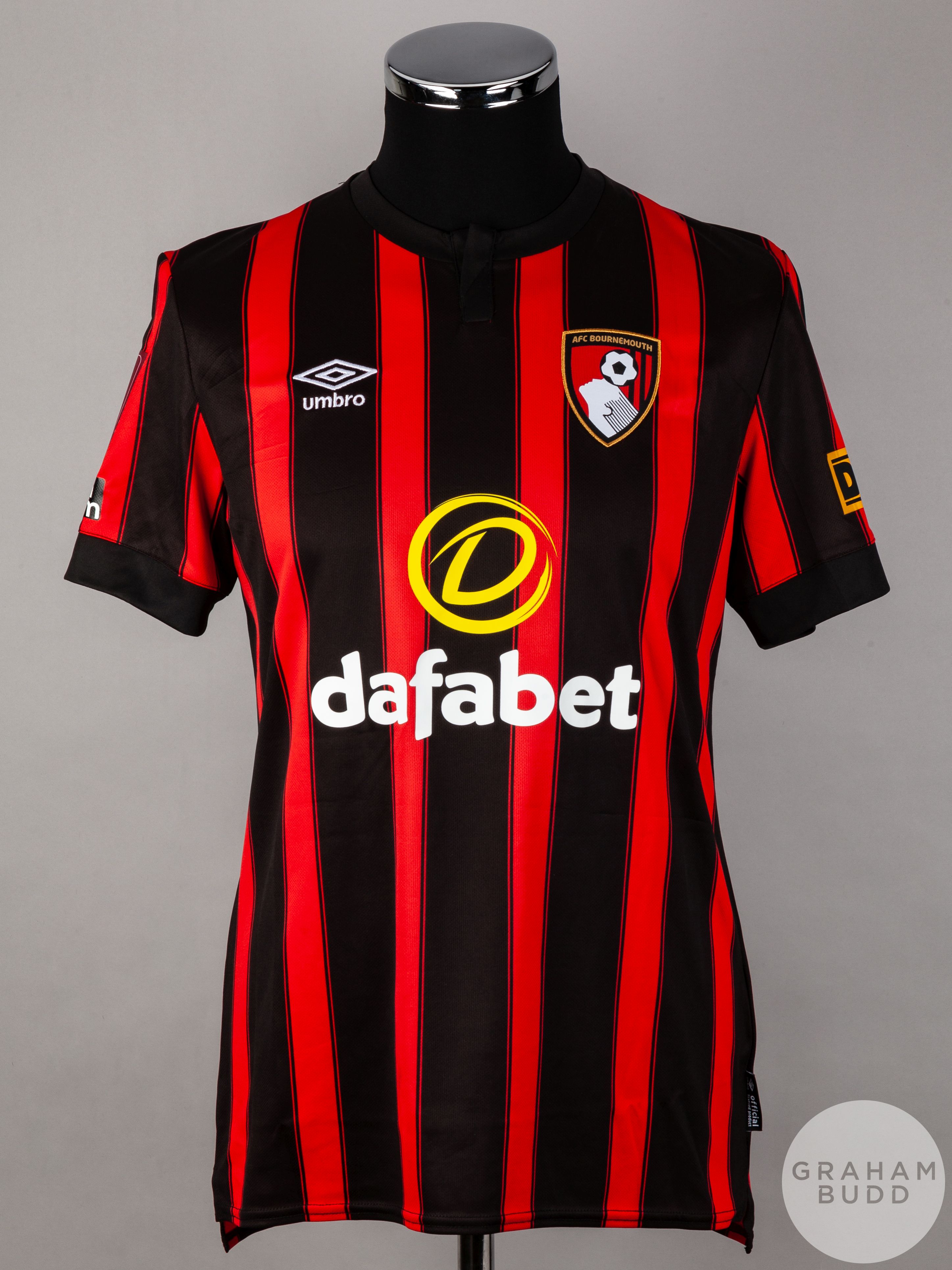Dominic Solanke signed red & black striped Bournemouth No.9 home shirt, season 2023-24,