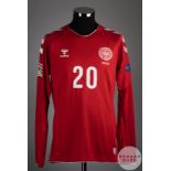 Yussuf Yurary Poulsen red No.20 Denmark long sleeved shirt, 2018