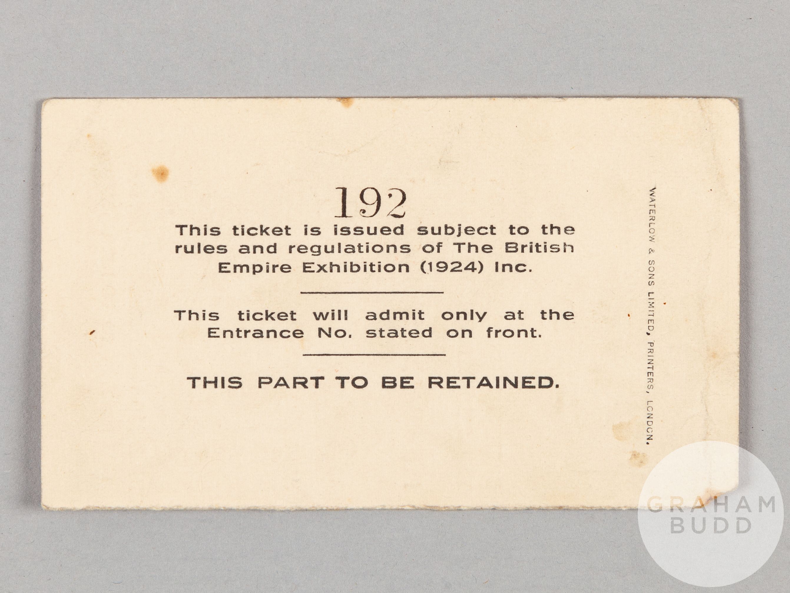 1924 FA Cup Final ticket stub, held at British Empire Exhibition Empire Stadium, Wembley, 26th April - Image 2 of 2