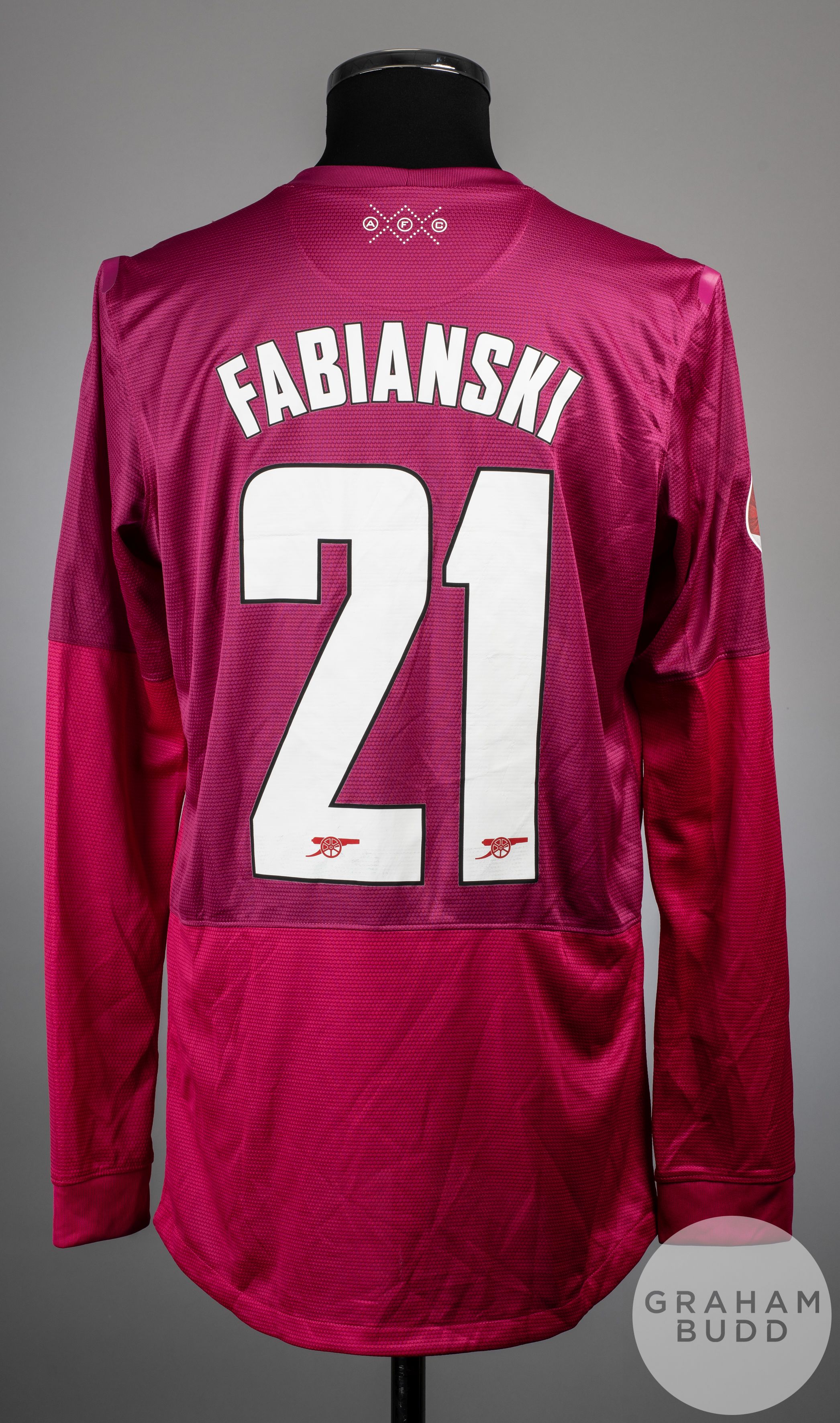 Lukasz Fabianski pink No.21 Arsenal match issue Asia Tour goalkeepers shirt, 2012 - Image 2 of 2