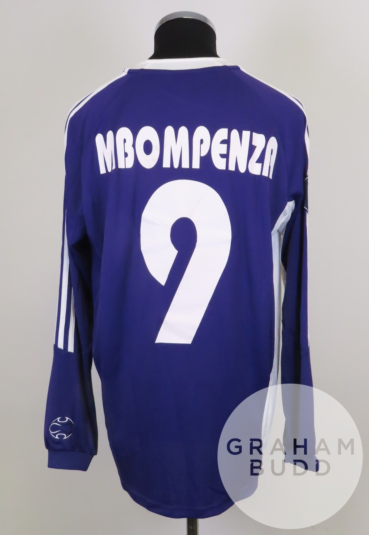 Mbo Mpenza purple and white No.9 Anderlecht match worn long-sleeved shirt, 2007-08 - Image 2 of 2