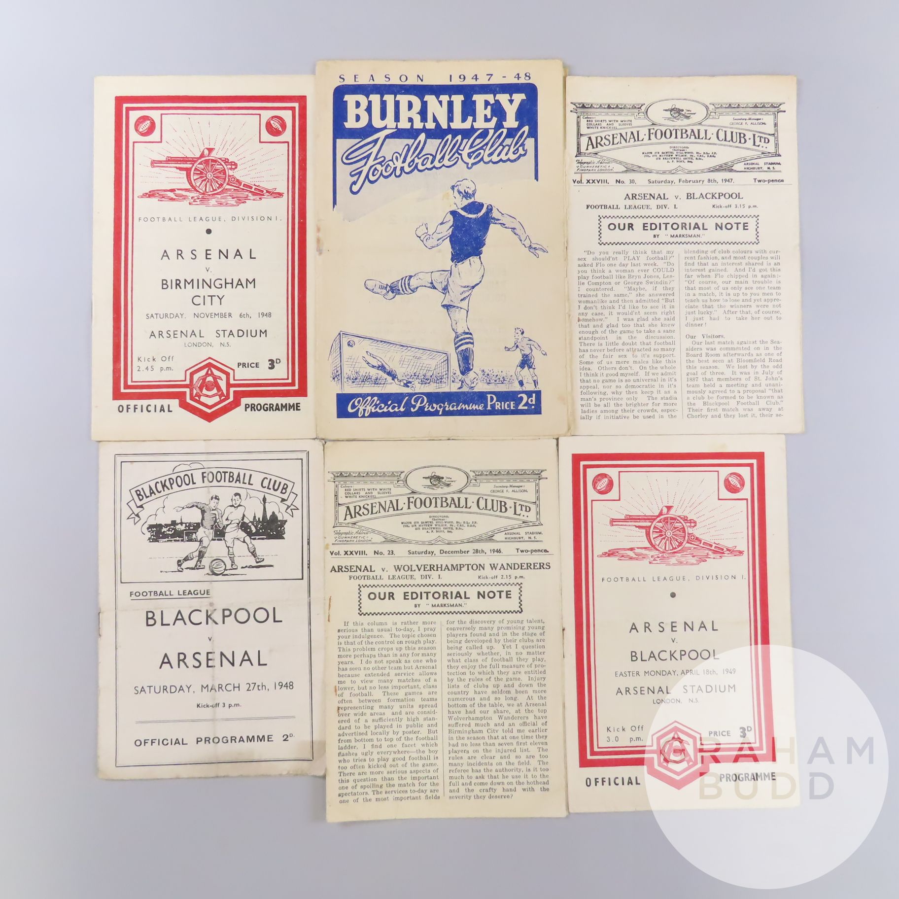 Burnley v. Arsenal match programme, 27th September 1947