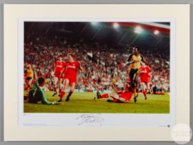 A large colour photographic print of Michael Thomas scoring the goal at Anfield that sealed the Lea