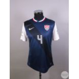 Michael Bradley navy USA No.4 2014 World Cup Qualifier away shirt, 2012,