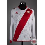 Squad signed white and red Rayo Vallecano long sleeved shirt