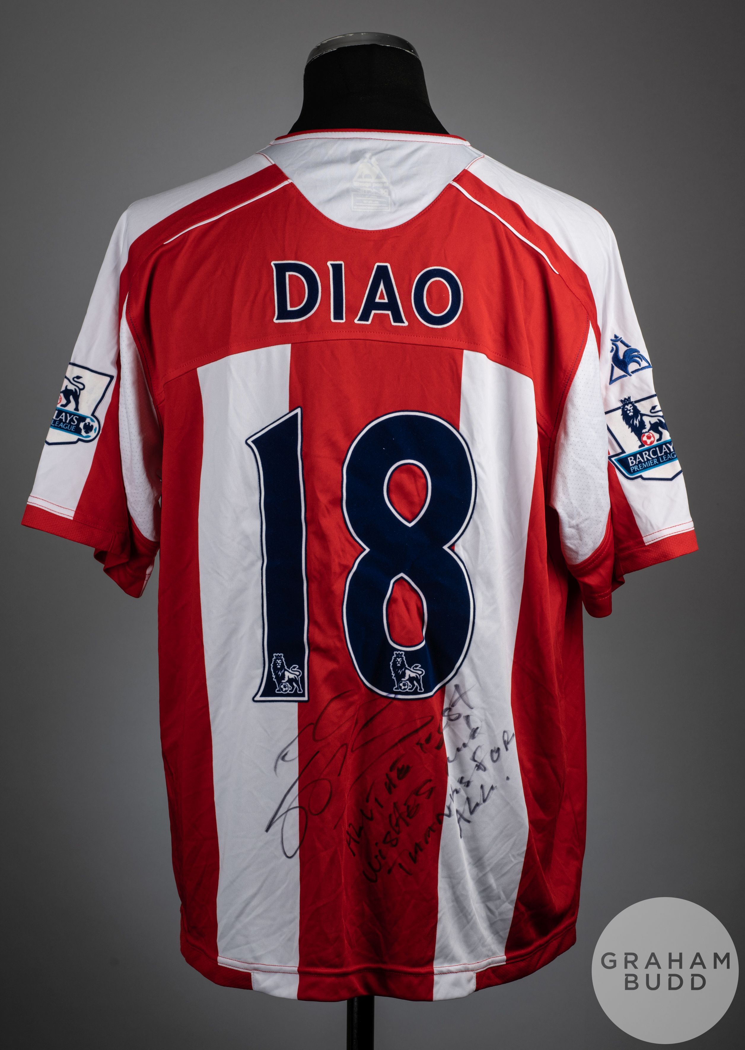 Salif Diao signed red and white No.18 Stoke City short sleeved shirt, 2008-09 - Bild 2 aus 2