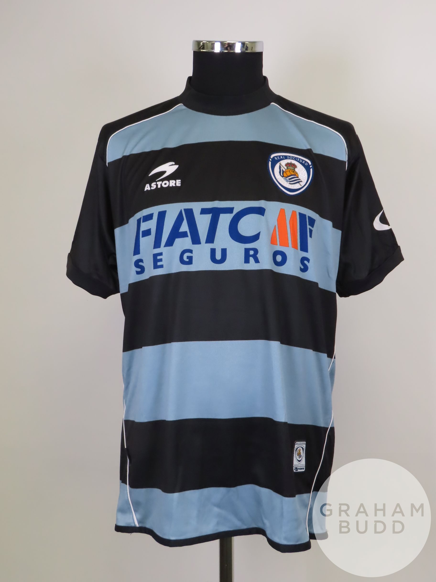 Blue and black No.22 Real Sociedad match worn short-sleeved shirt, 2006-07