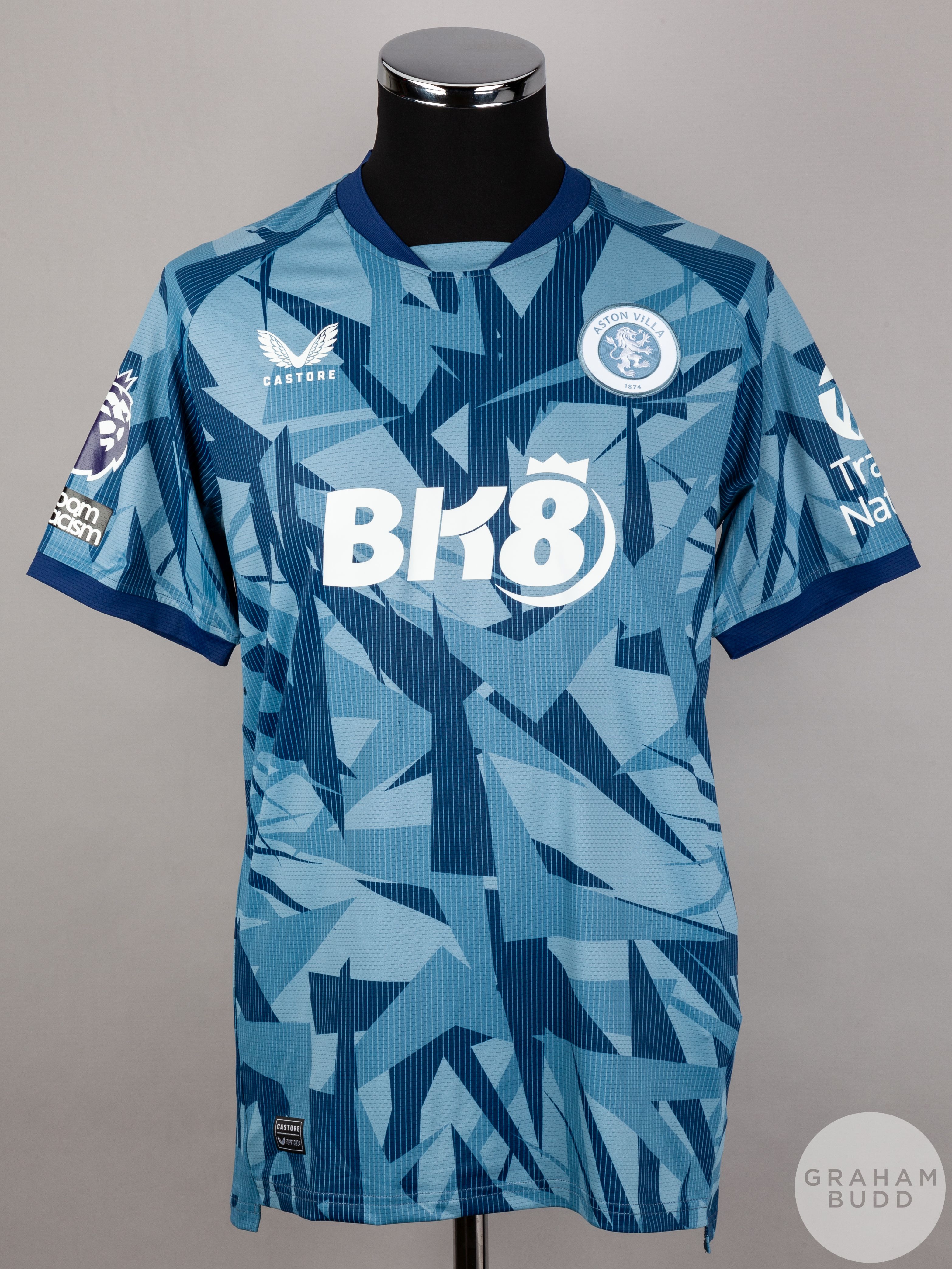 Douglas Luiz signed navy & sky blue Aston Villa No.6 third choice shirt, season 2023-24,