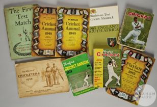 Collection of cricket books including The First Test Match, hardback