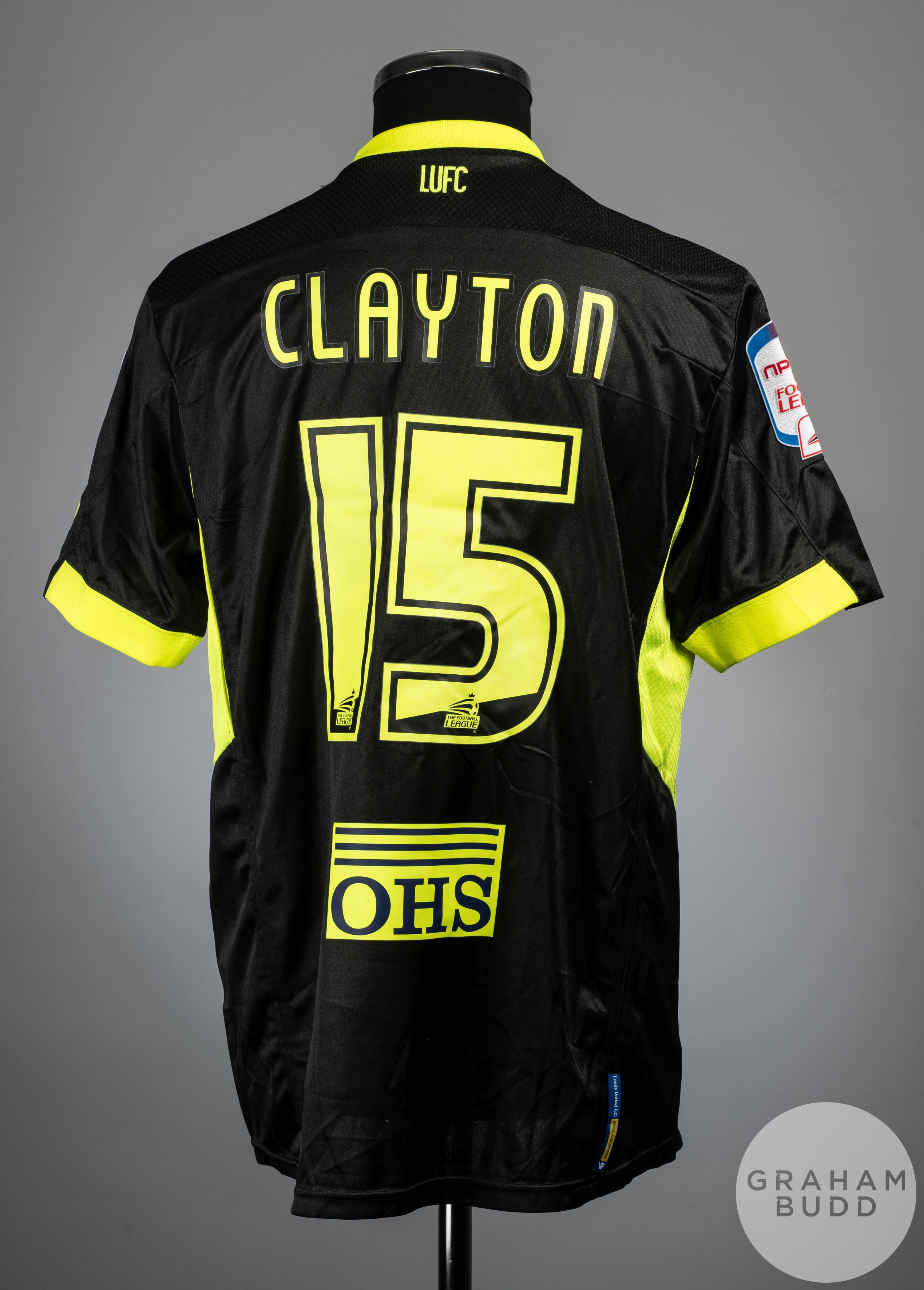 Adam Clayton black and green No.15 Leeds United match wore short-sleeved shirt, 2011-12 - Image 2 of 2