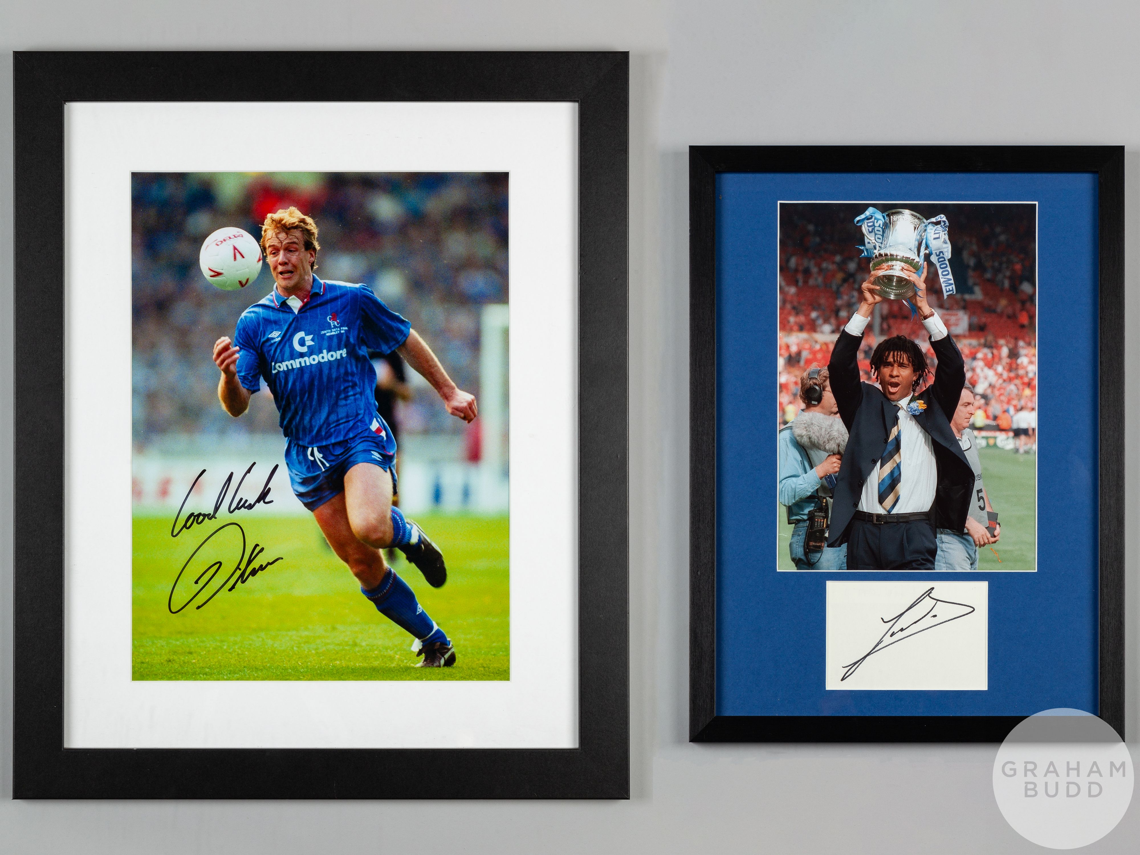 Ruud Gullit and Kerry Dixon: pair of Chelsea legends at Wembley signed framed photographic displays,