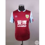 Ashley Westwood claret and blue No.18 Burnley player issue short sleeved shirt, 2019-20 Umbro S