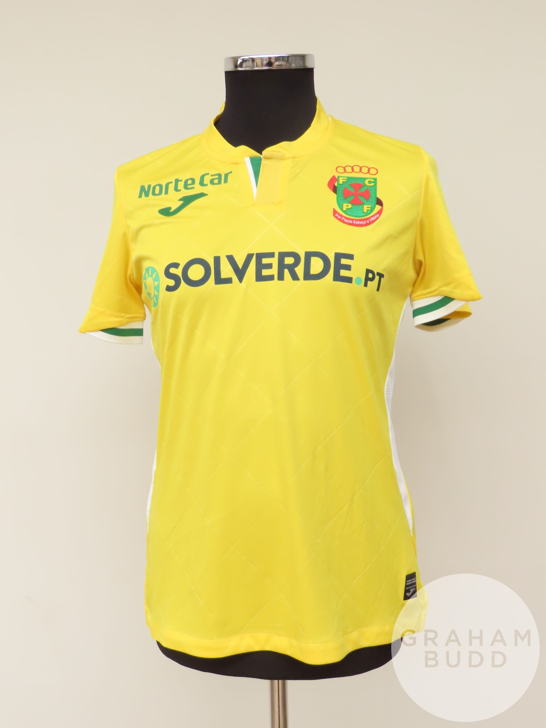 Stephen Eustaquio yellow, green and white Pacos de Ferreira no.46 shirt, 2021-22,
