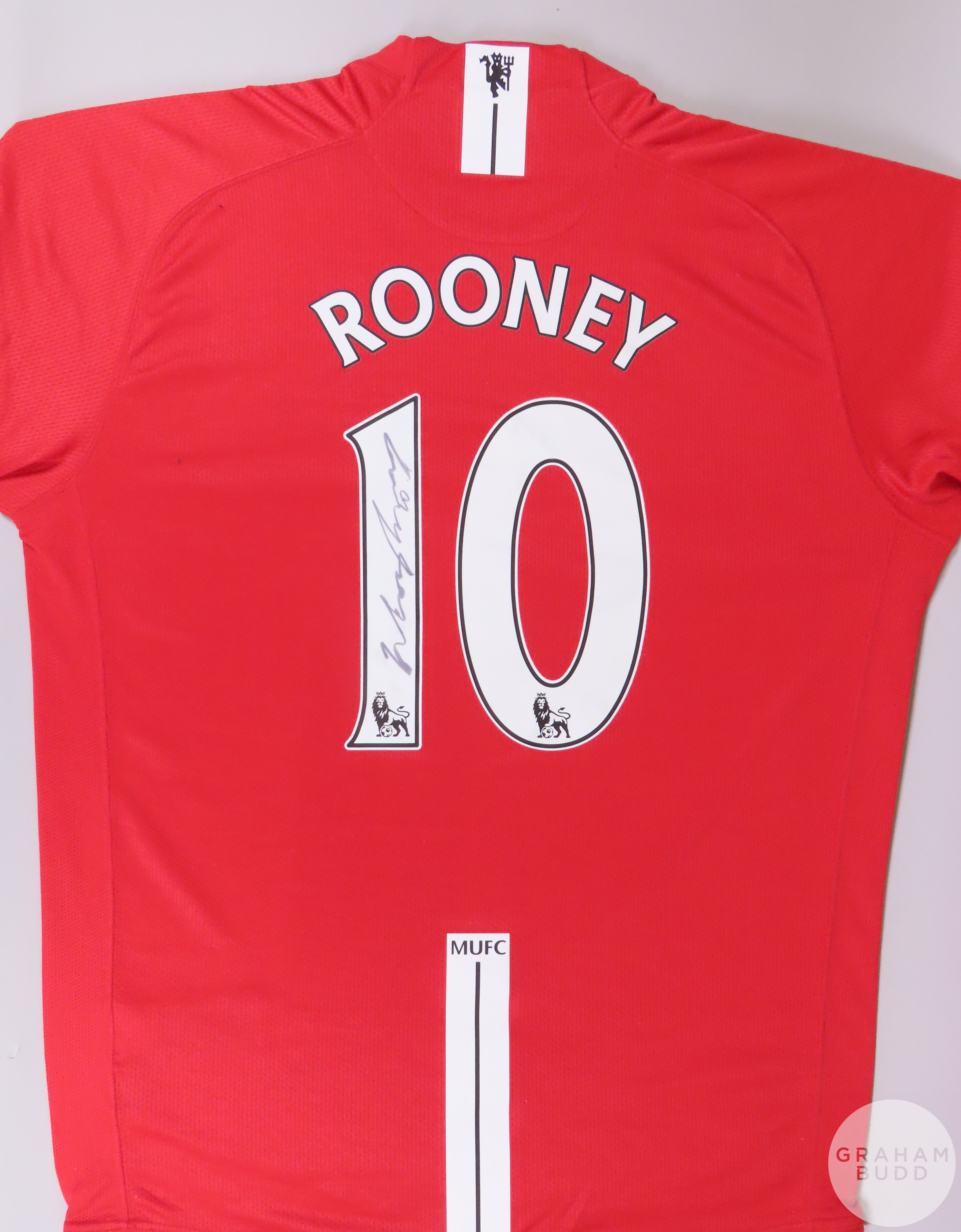 Red Manchester United No.10 replica Wayne Rooney autographed shirt