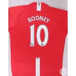 Red Manchester United No.10 replica Wayne Rooney autographed shirt