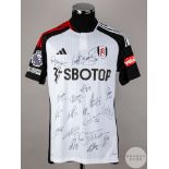 Squad signed white, black & red Fulham home shirts, season 2023-24,