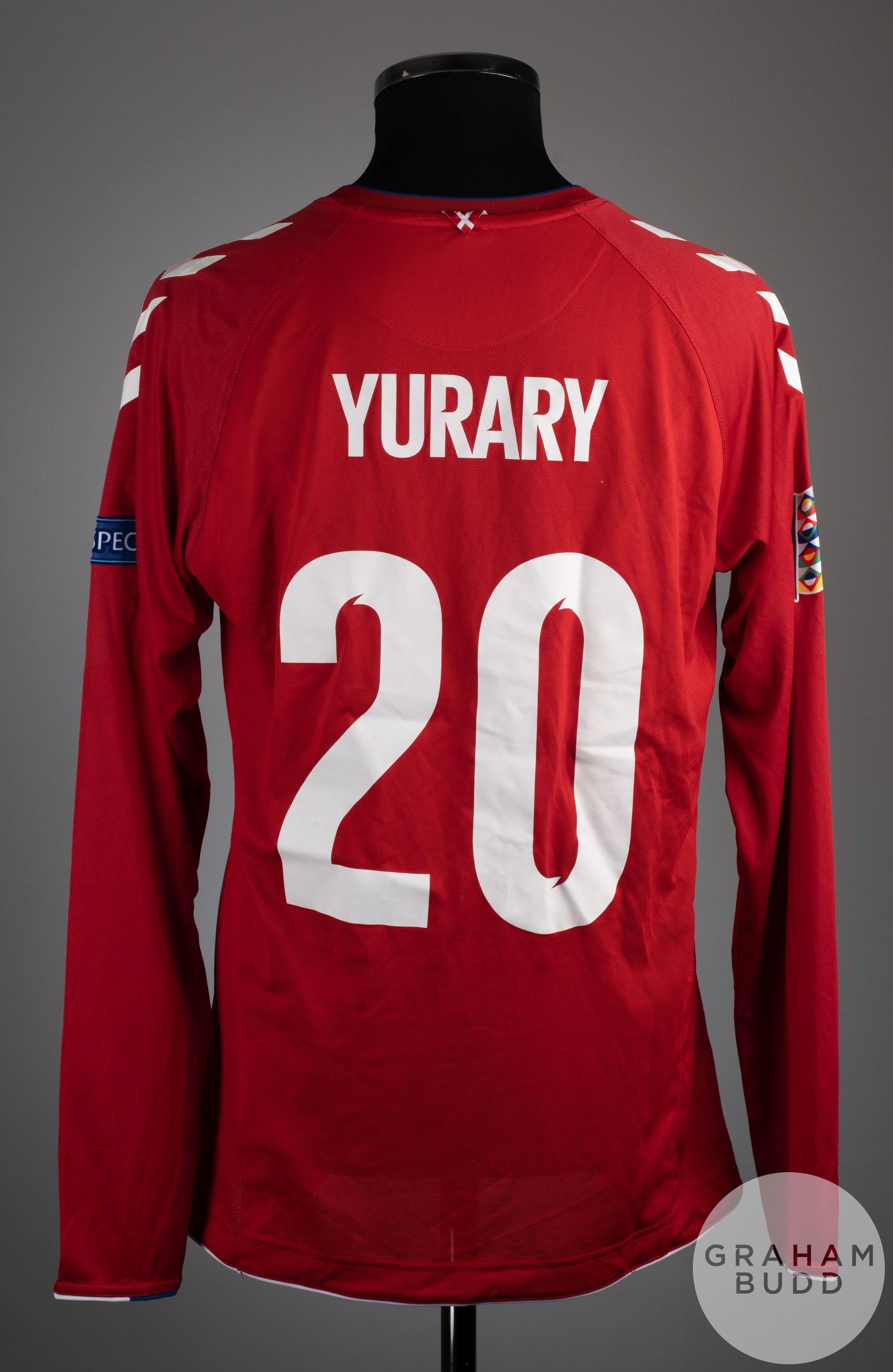 Yussuf Yurary Poulsen red No.20 Denmark long sleeved shirt, 2018 - Image 2 of 2