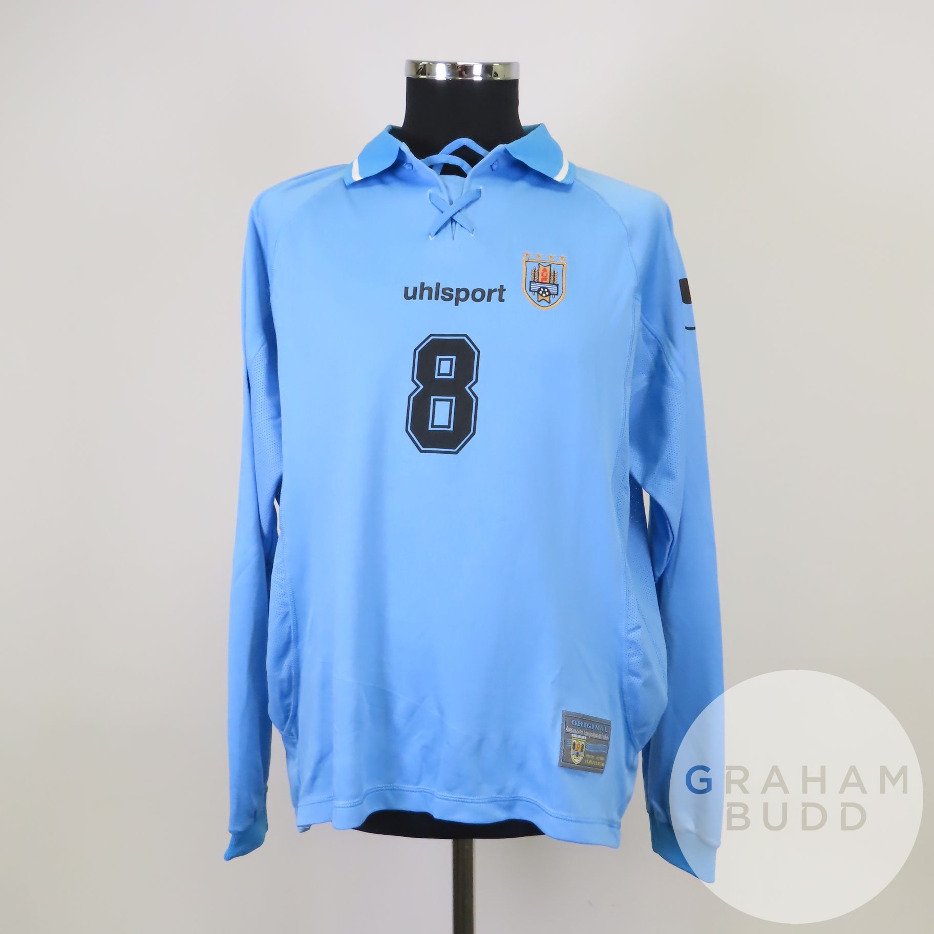 Sky blue No.8 Uruguay International match issued long-sleeved shirt, 2002