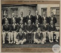 South African Cricket b&w team photography and England v South Africa scorecard, 1935,