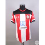 Che Adams red and white No. 10 Southampton player issue short sleeve shirt, 2019-20 Under Armour LG