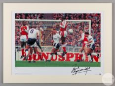 A large colour photographic print of Paul Gascoigne scoring for Tottenham Hotspur against Arsenal