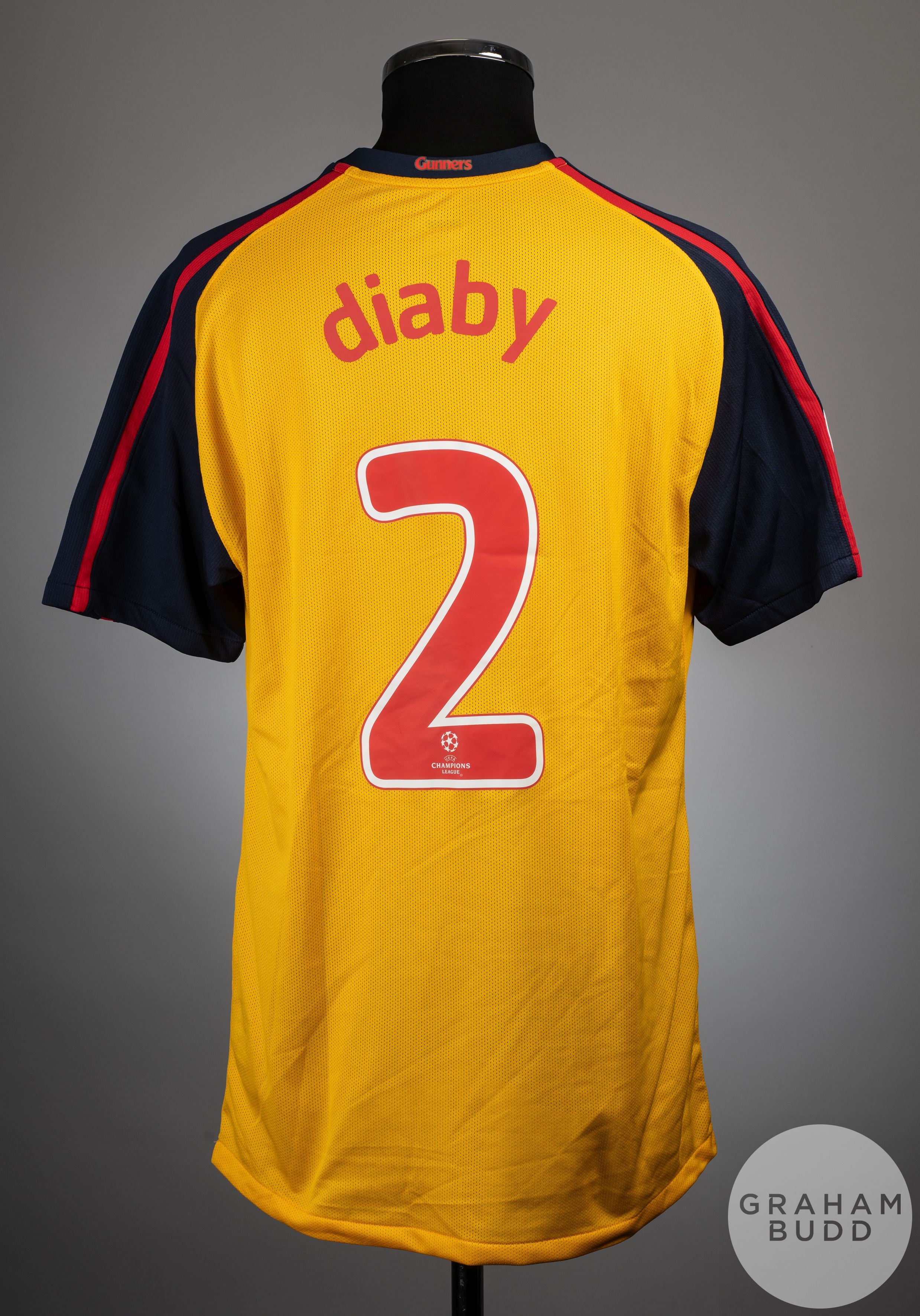 Abou Diaby yellow No.2 Arsenal v. Manchester United match worn shirt, 2008-09 - Image 2 of 2