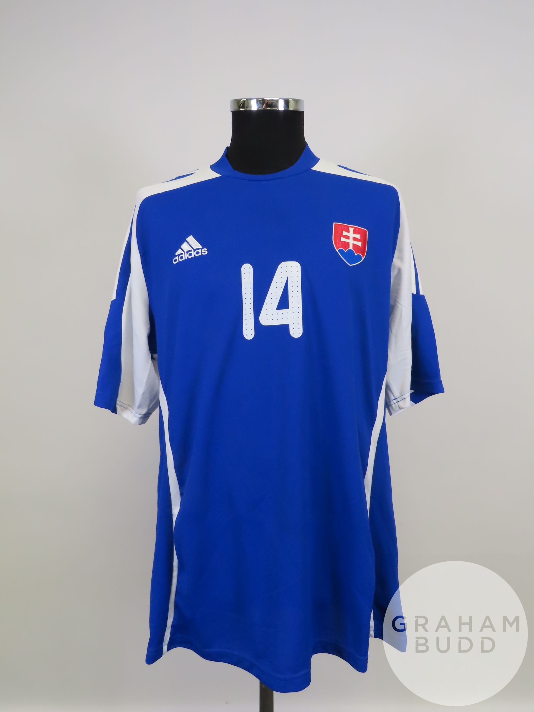 Martin Jakubko blue and white No.14 Slovakia short-sleeved shirt, 2008