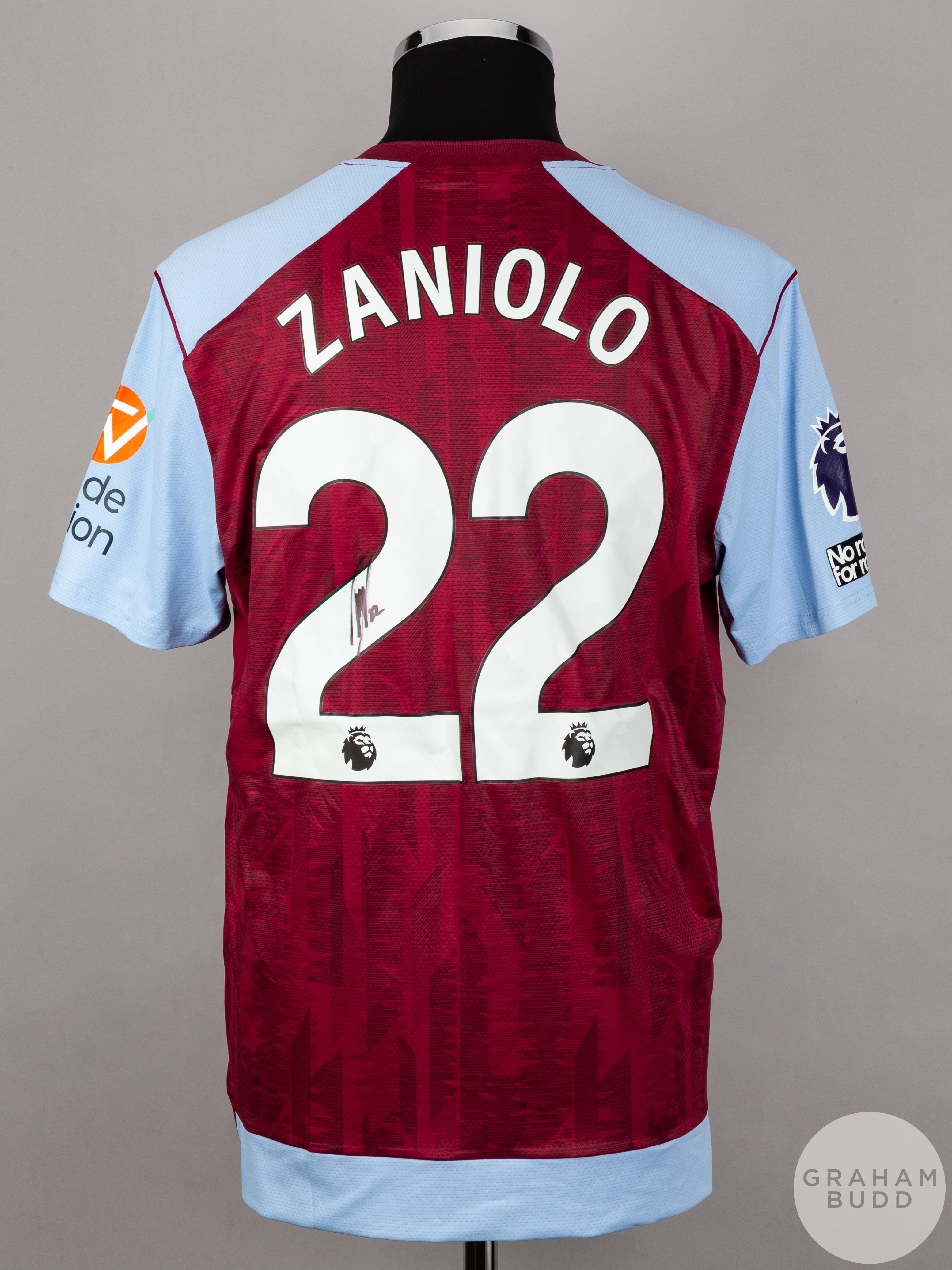 Nicolo Zaniolo signed claret and blue Aston Villa No.22 home shirt, season 2023-24, - Bild 2 aus 6