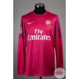 Lukasz Fabianski pink No.21 Arsenal match issue Asia Tour goalkeepers shirt, 2012